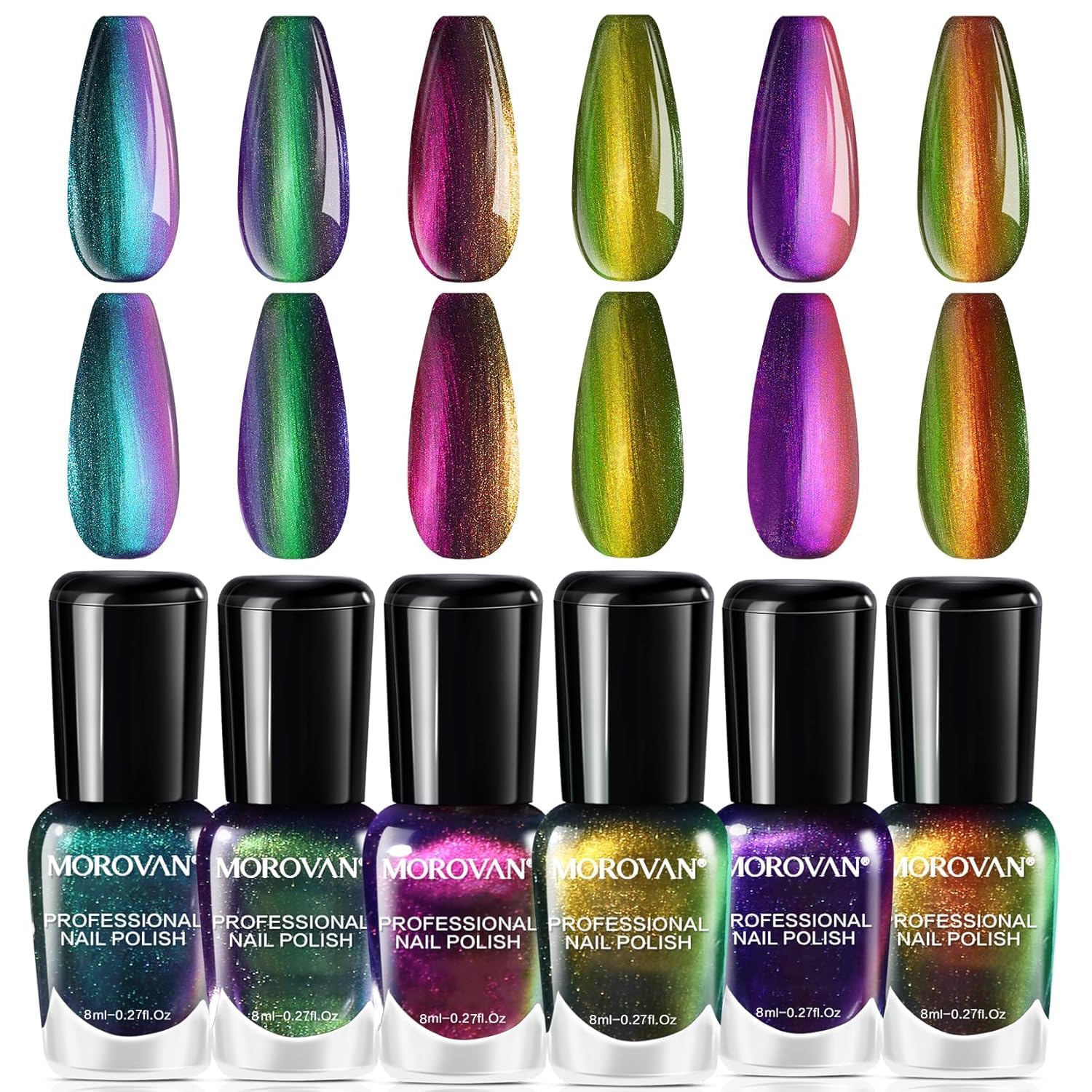 Morovan Fingernail Nail Polish Set: Holographic Metallic Lacquer Air Dry Nail Polish Regular Nail Polish Pack 0.25oz Glitter Finger Nail Polish Bulk Toenail Polish Kit Gift for Women