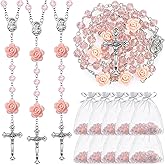 ROCEEI Catholic Rosary Beads Necklace for Women Crystal Beads Flowers Necklace Rosaries Prayer Gifts with Organza Bags for First Communion Confirmation Christmas Baptism Favors
