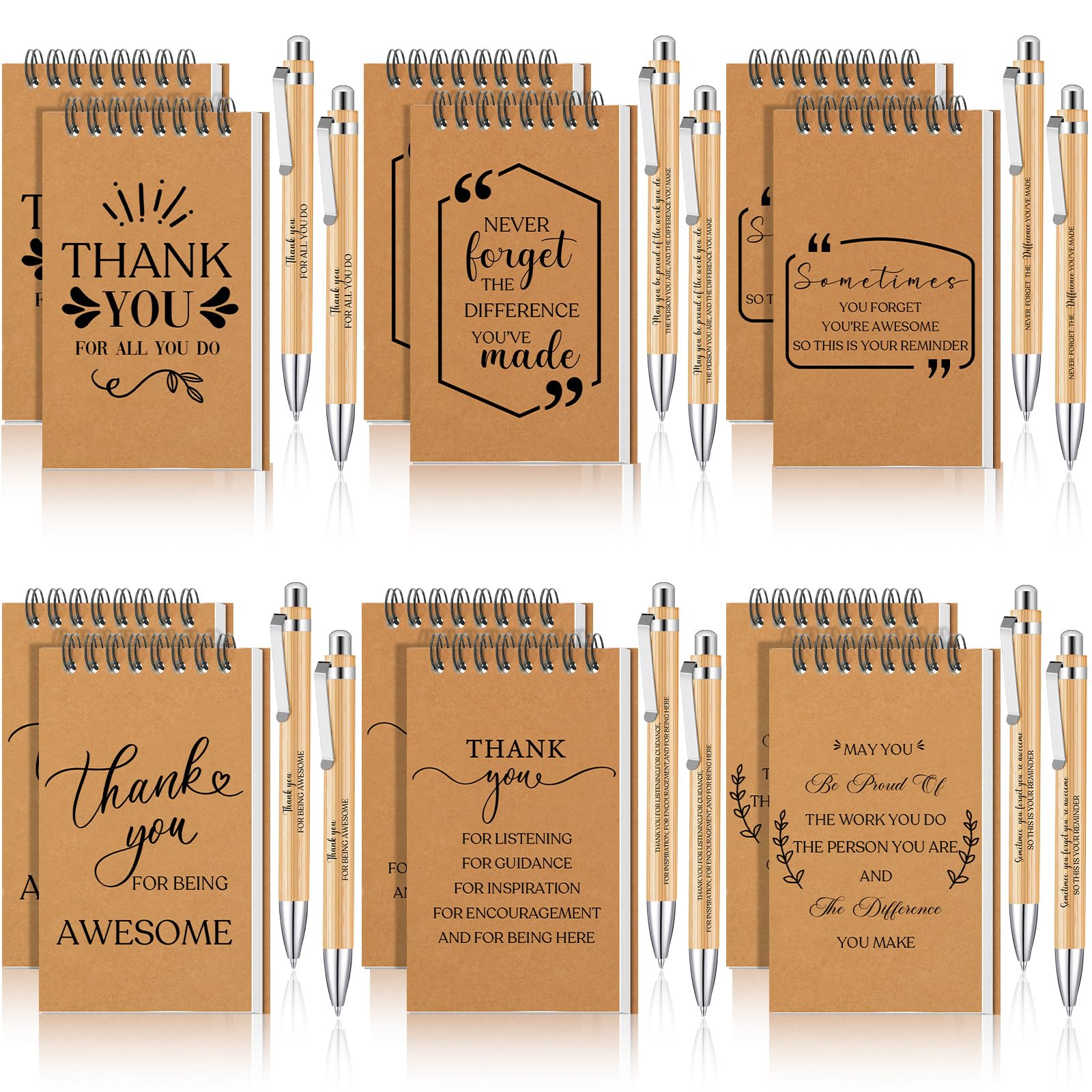 Tenare 24 Pcs Thank You Gifts Bulk Includes 12 Motivational Bamboo Pens 12 Motivational Spiral Notebooks Employee Appreciation Gifts for Christmas Graduation Teachers Employees Colleagues