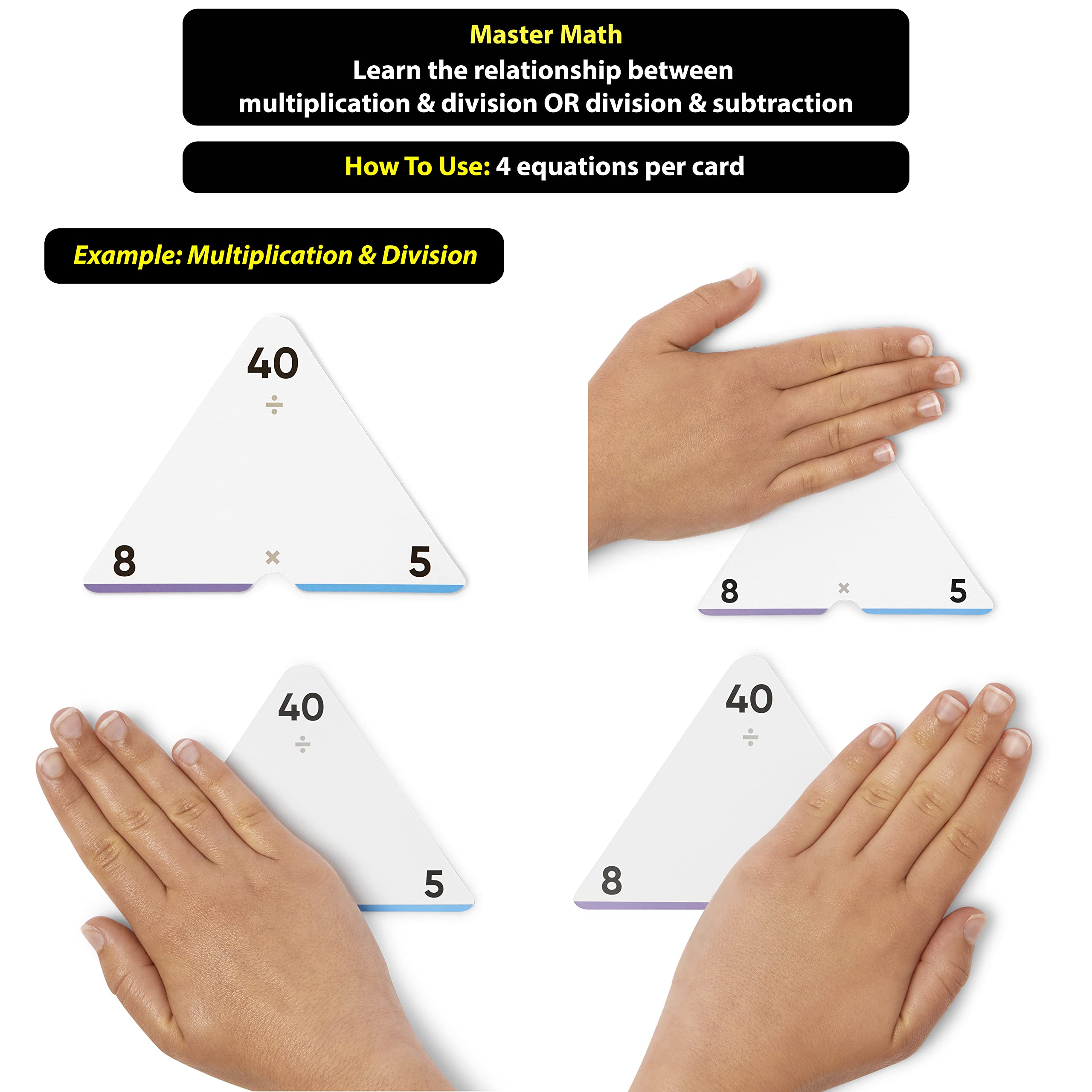 Think Tank Scholar Triangle Math 752 Equations, All Facts 0-12 Box Set Addition, Subtraction, Multiplication, Division Flash Cards: Kindergarten, 1ST, 2ND, 3RD, 4TH, 5TH, 6TH Grade - Has Three Corners
