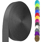 Nylon Webbing Strap 1"/1.5", 12-26 Yards, Heavy Duty Multi-Color Selection | for pet dog leashes, sewing, backpack repair, camping and indoor or outdoor DIY (Black, 1.5"-12 Yard)