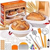 Sourdough Bread Baking Supplies, Cotton Rope Sourdough Starter Kit with 9'' Round & 10'' Oval Banneton Basket with Non-Stick Dutch Oven Liner & Covers, Sourdough Gift for Bakers Women Wife Mom(39pcs)