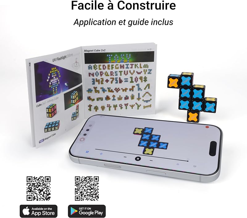 Magnet Cube 2x2-8 Blocs, Jouet 2-en-1: Cube Puzzle 2x2x2 et Cube Infini Personnalisable, Phosphorescent, Lampe UV Incluse, Fidget/sensoriel, Jouet STEM/Steam, idée Cadeau Enfants/Ados/Adultes