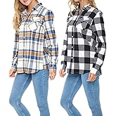 Andrew Scott Women's Classic-Fit Long-Sleeve Lightweight Plaid Flannel Shirt -Multi Packs/Colors