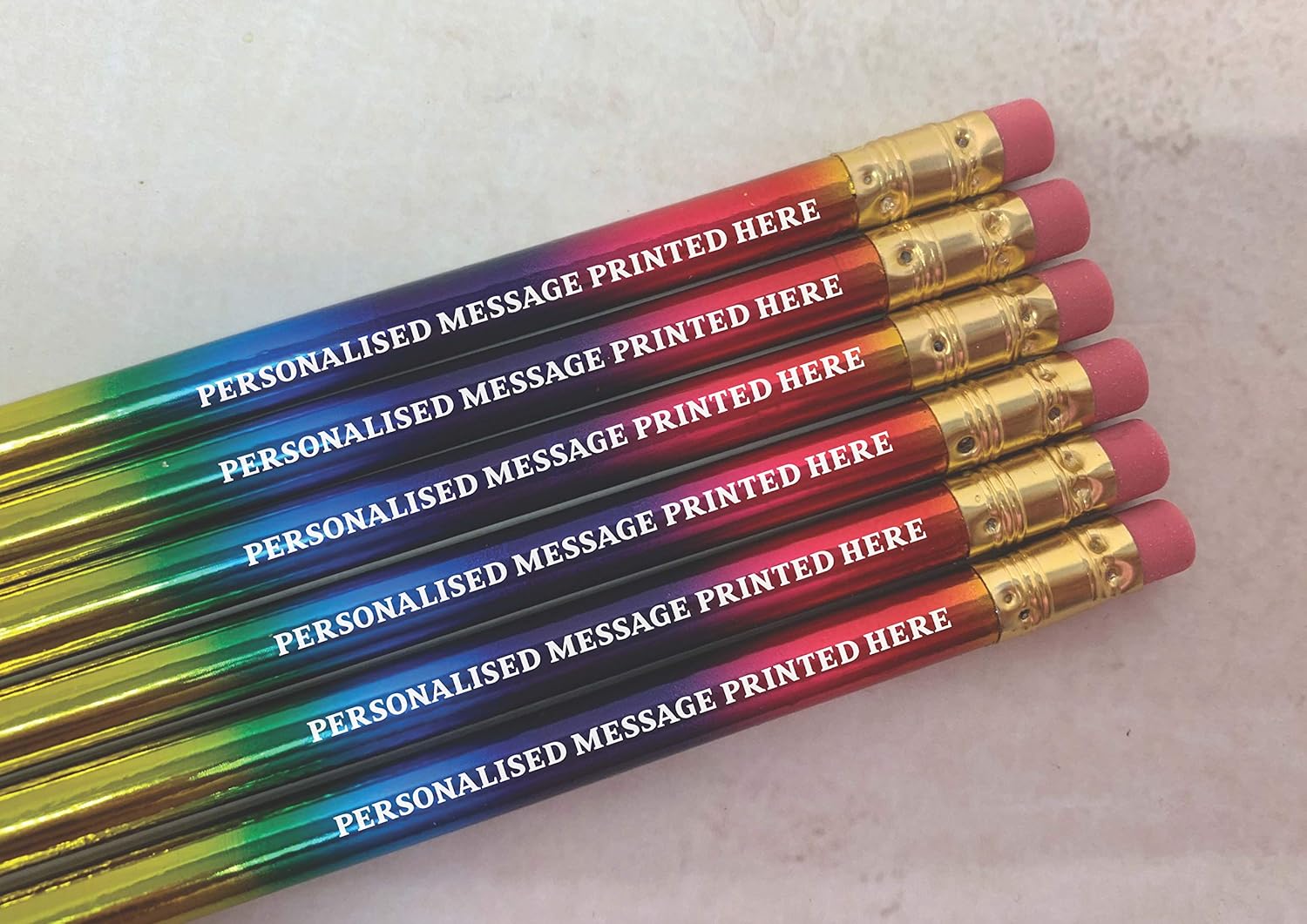 Rainbow Foil Set of 6 Personalised Pencils