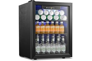 LHRIVER Beverage Refrigerator and Cooler, 68 Can/16 Bottle Mini Fridge with Glass Door, Small Mini Drink Fridge with Adjustable Shelves for Soda Beer or Wine, Perfect for Home/Bar/Office