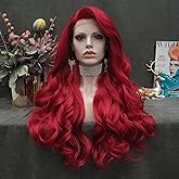IMSTYLE Red Lace Front Wigs Long Wavy Synthetic Wig for Women Natural Hairline Mera Cosplay Party Halloween Heat Resistant Hair 26inch