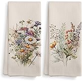NOQL Vintage Floral Kitchen Towels and Dishcloths Set of 2, Daisy Decorative Towels, Farmhouse Wildflower Bouquet Drying Cloth Hand Towels, 1624 Inches