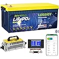 LOSSIGY 36V 100AH Golf Cart Lifepo4 Battery with 36 volt 25A Lithium Charger, Prefect for Trolling Motor, Marine, Boat, Built in 200A Bluetooth BMS, Peak Current 1000A(3-5s), 10 Yrs Lifespan