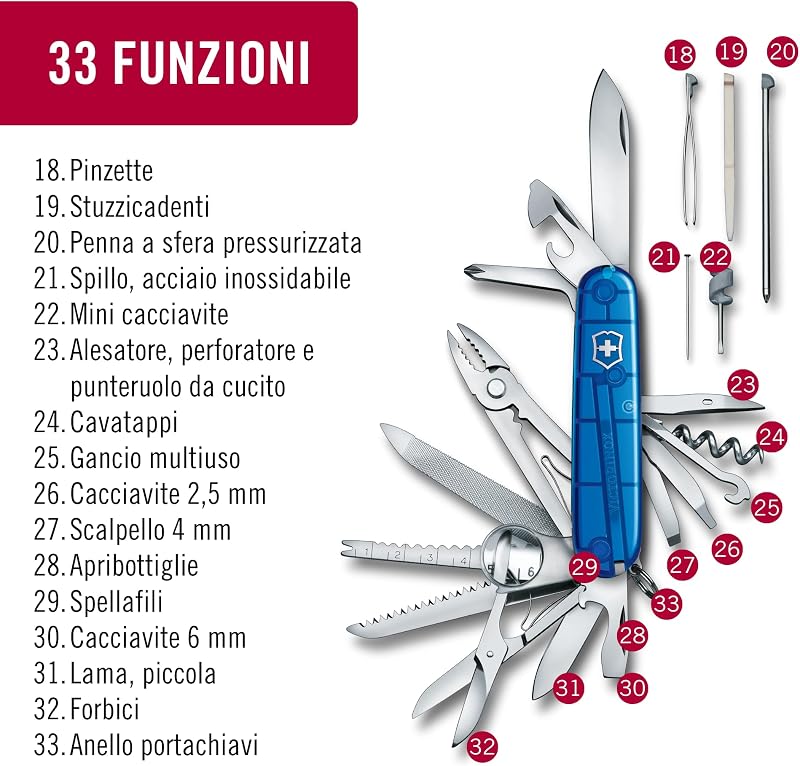 Swiss Army Knife Swiss Champ - Multiuso 33 Funzioni - Blu