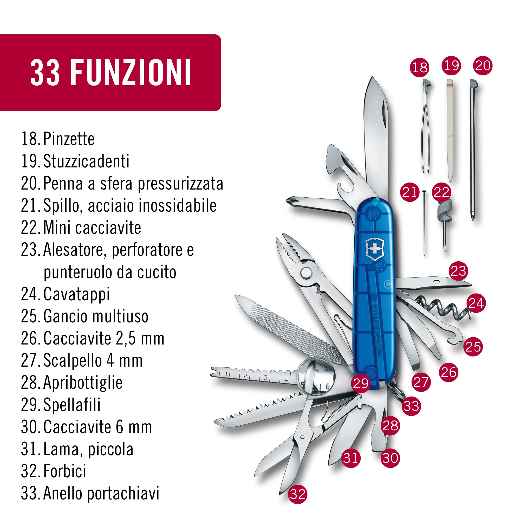 Swiss Army Knife Swiss Champ - Multiuso 33 Funzioni - Blu