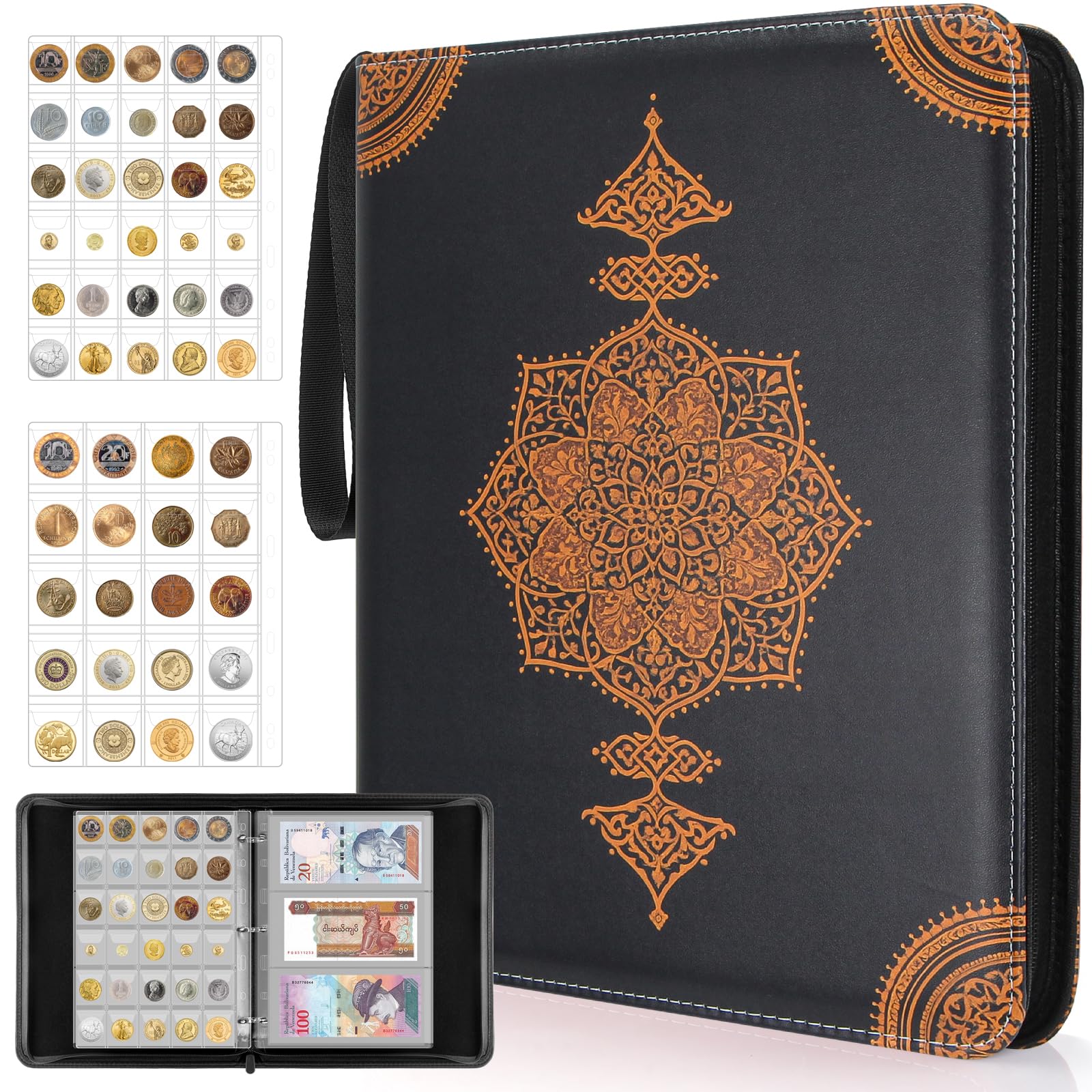 Photo 1 of JoyHood Coin Collection Book Holder - 400 Coins Pockets+15 Bills Pockets, Coin Display Organizer Storage Album for 20/25/ 27/30/38mm Coin