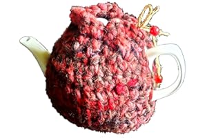 Teapot Cozy, Insulating Wool Cover - Natural Knit Tea Pot Cosy, Farmhouse Style, 4-6 Cup: Black & Brown with Pink