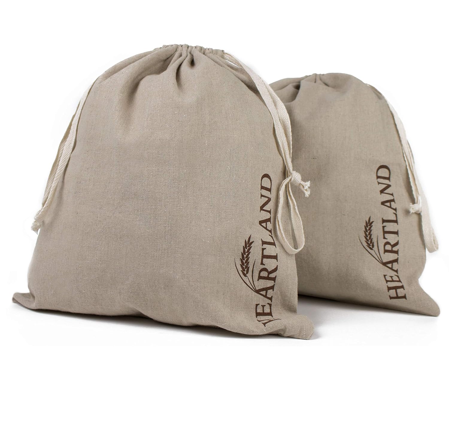 Heartland Linen Cloth Bread Storage Bags, Set of 2, 100 Flax, Large 13
