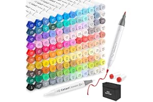 Caliart 121 Colors Alcohol Markers Brush Tip, Dual Tip Artists Coloring Markers Set Brush & Fine, Permanent Alcohol Based Colored Sketch Pens, Art Supplies Gifts for Adults Illustration Drawing