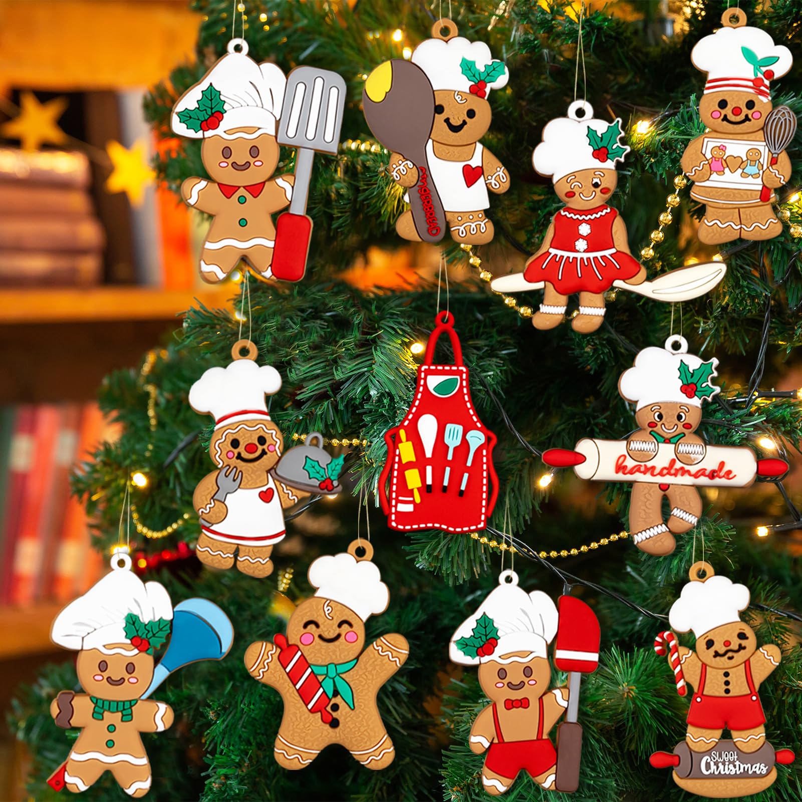 Photo 1 of 12pcs Gingerbread Christmas Decoration for Tree - Cooking Gingerbread Man Ornaments Christmas Hanging Decor for Xmas Tree Home Kitchen Decor Party Supplies