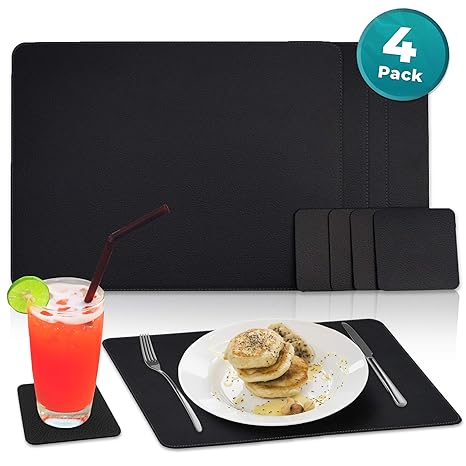 Nikalaz Platzsets und Untersetzer (4er set) aus recyceltem Leder, Tisch-Sets, 4 Stück platzsets und 4 undersetzer, Tischsets,