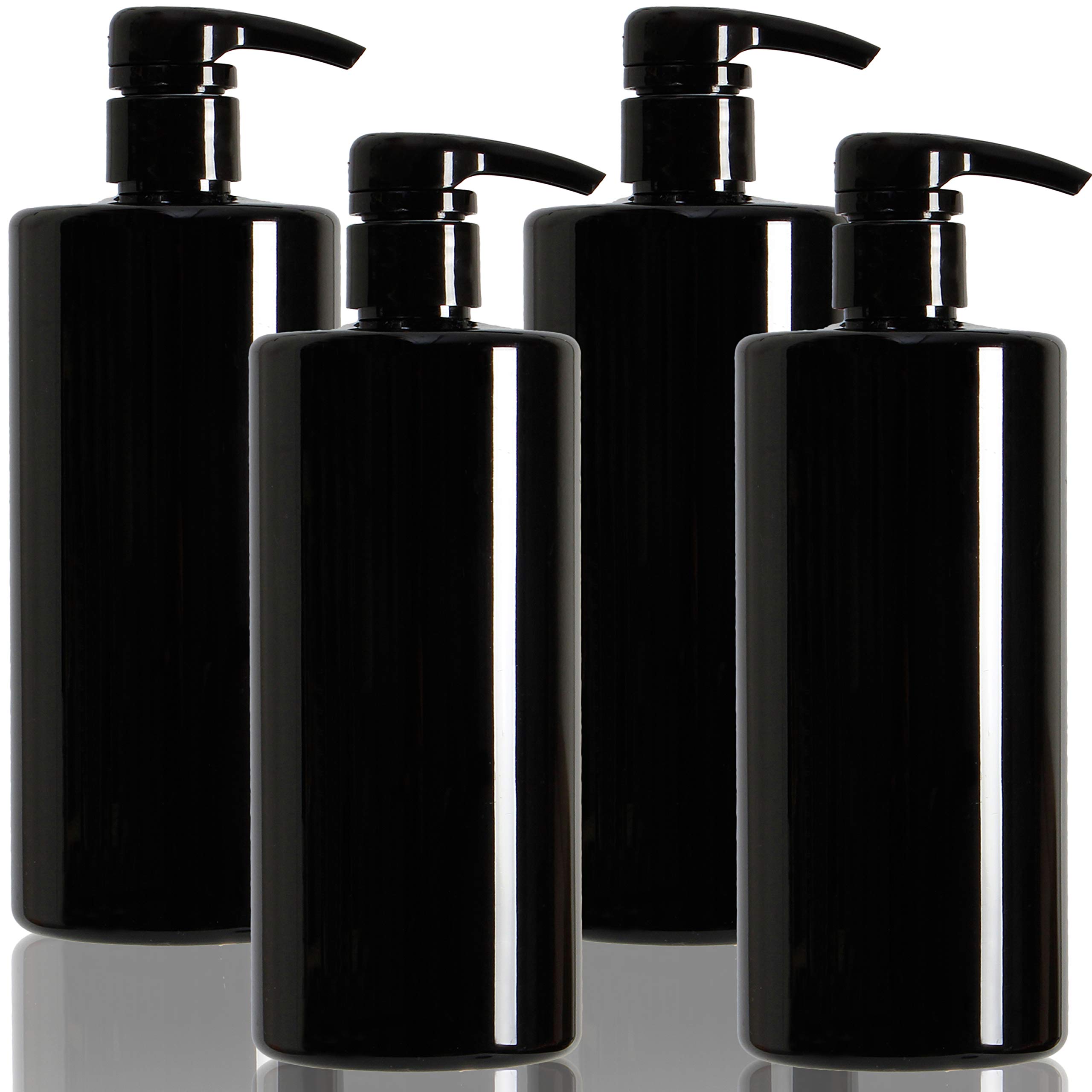 Youngever 4 Pack 700ML Empty Shampoo Bottles - Plastic Cylinder with Lockdown-Leak Proof-Pumps (Black)