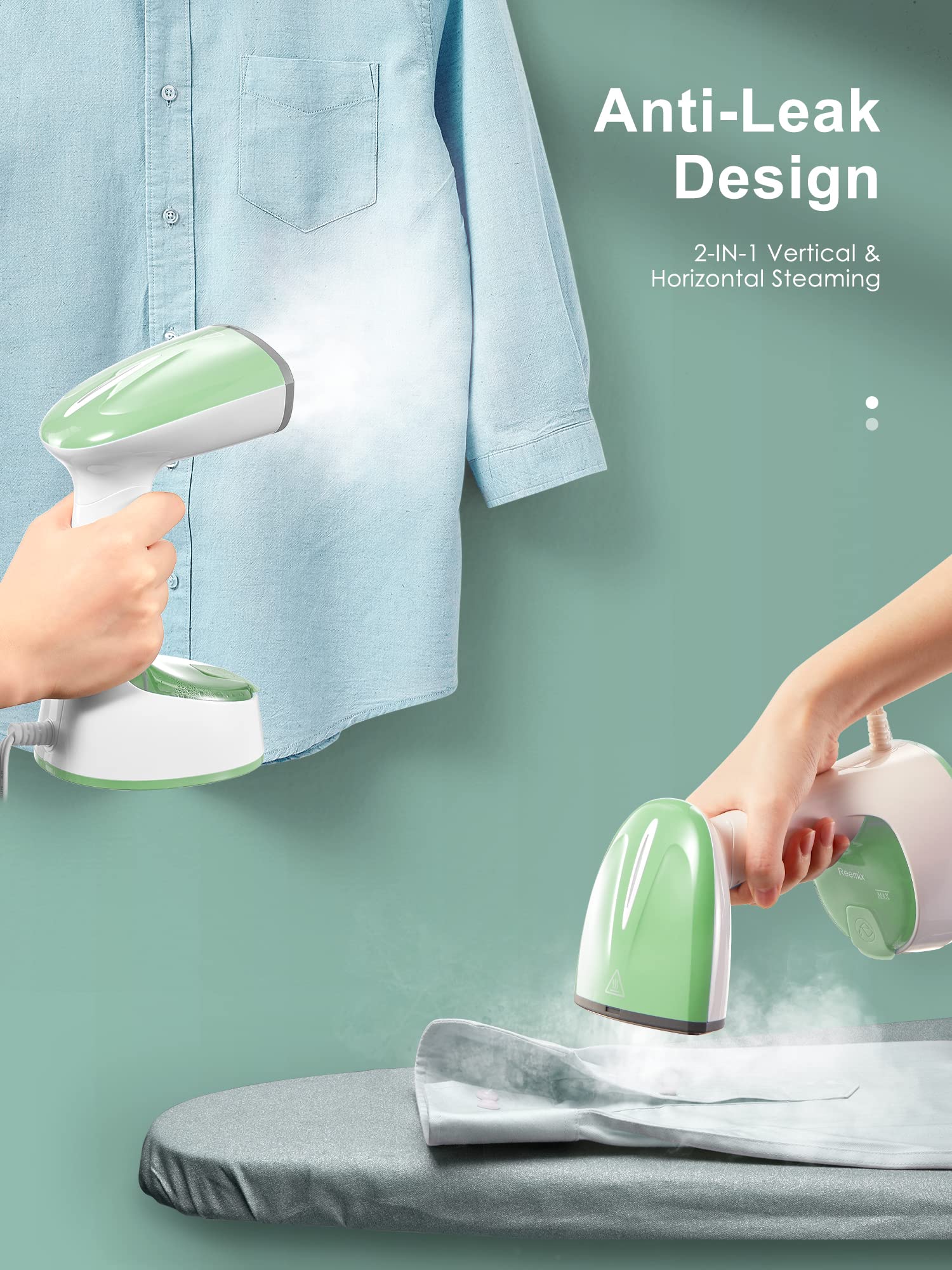 Steamer for Clothes, Folding Handheld Design Garment Wrinkles Remover, 20g/min Strong Penetrating Steam, 25-Sec Fast Heat-up, for Home, Office and Travel (Green)