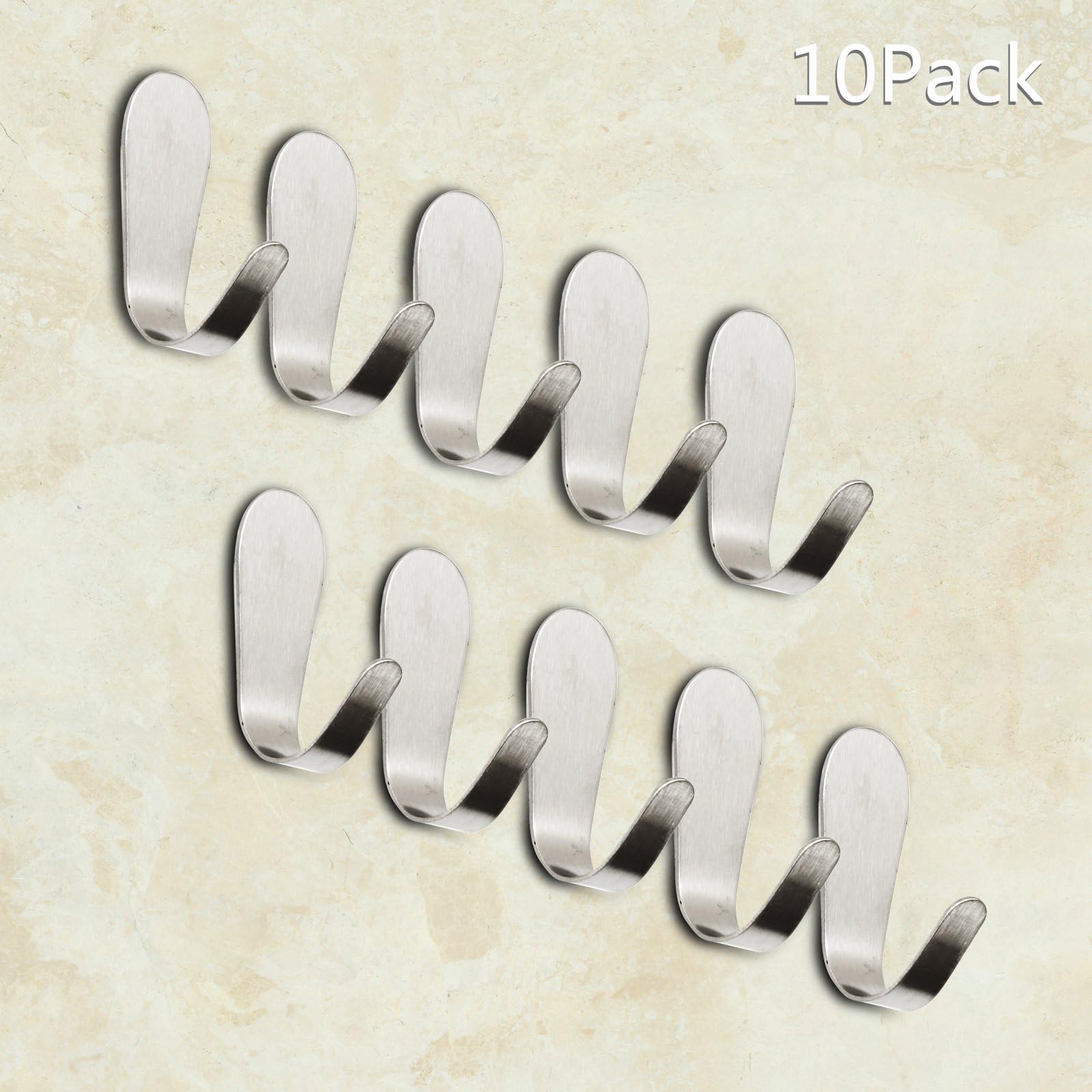 10 PCS Adhesive Hooks 3M Stainless U Shape Sticker Clothes Hanger Wall Towel for Kitchen Bathroom