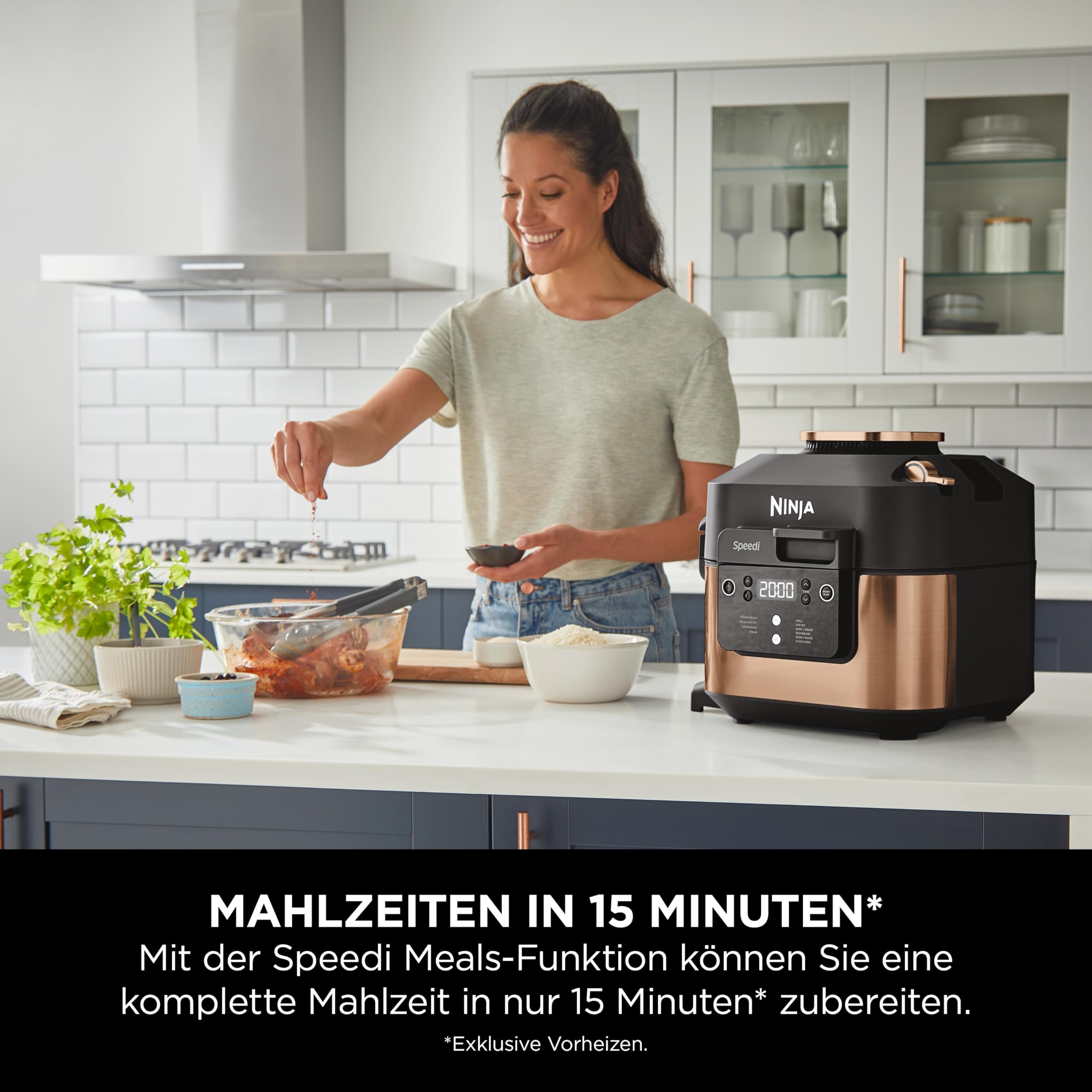 Ninja Speedi Multikocher, 5,7L, 10-in-1 Multicooker, Airfryer Heißluftfritteuse, Slow Cooker Langsamkochen, Grillen, Backen, Schwarz & Kupfer ON400EUCP 3