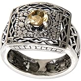 Novica Artisan Handmade .925 Sterling Silver Citrine Cocktail Ring Metallic Yellow Indonesia Gemstone Birthstone 'Bali Temple'