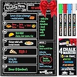 Magnetic Dry Erase Menu Board for Fridge Includes 4 Liquid Chalk Markers - Weekly Meal Planner Blackboard, Grocery List and N
