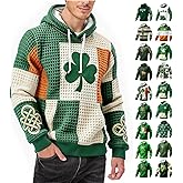 St Patricks Day Hoodies for Men Irish Shamrock Graphic Waffle Knit Casual Hooded Long Sleeve Drawstring Sweatshirts