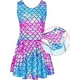 Girls Swimsuits Kids One Piece Sleeveless Swimwear Skirted Bathing Suit Summer Swim Dress with UPF 50+ Sun Protection