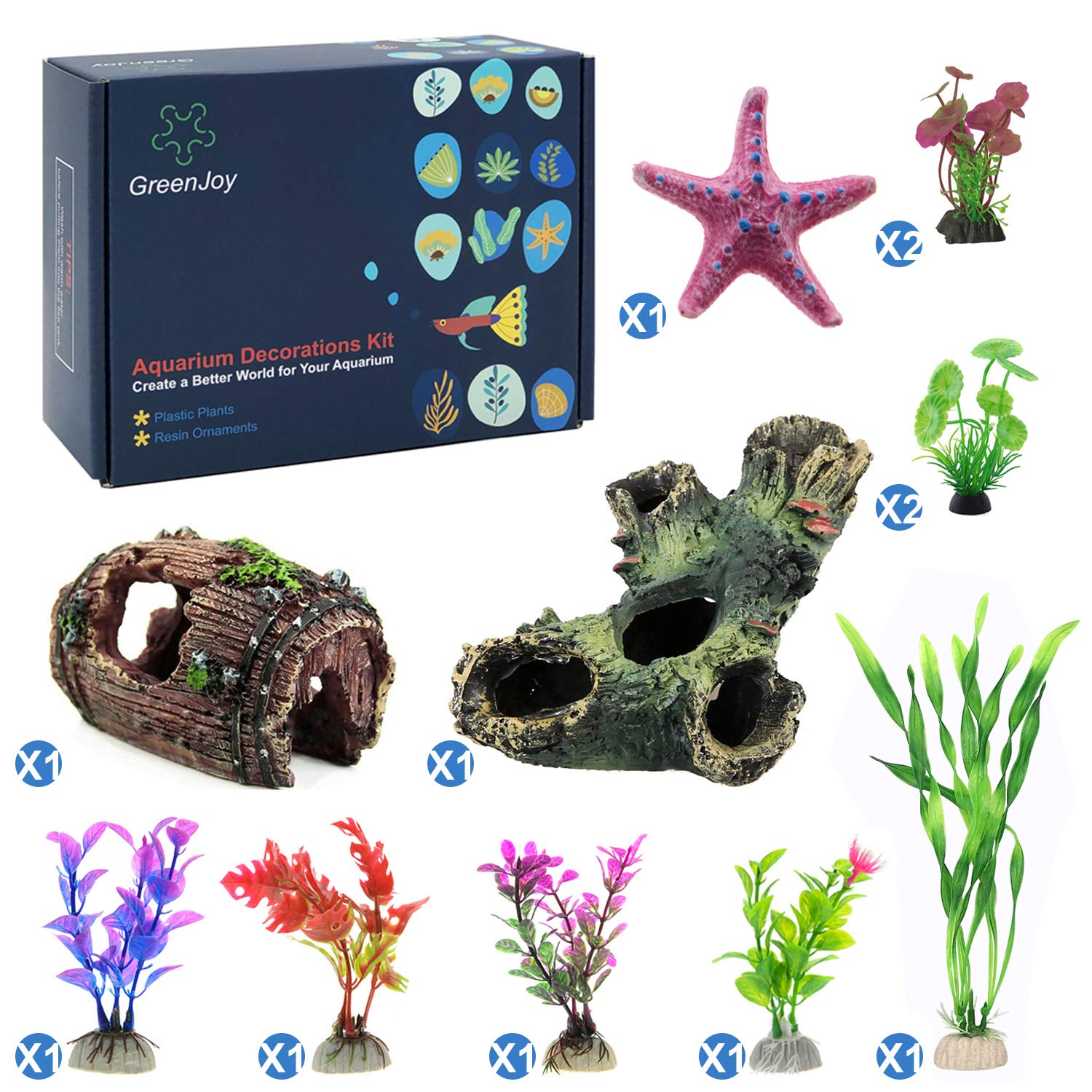 GreenJoy 12 Pack Aquarium Fish Tank Decorations Accessories Decor Set