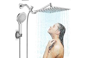 JAFETON 10 inch Rainfall Shower Head Combo Stainless Steel, THE FIRST WATERFALL mode, 10 Inch Rain Shower Head with Handheld 6 Spray Modes High Pressure, Overhead Shower Adjustable Extension Arm,Chrome