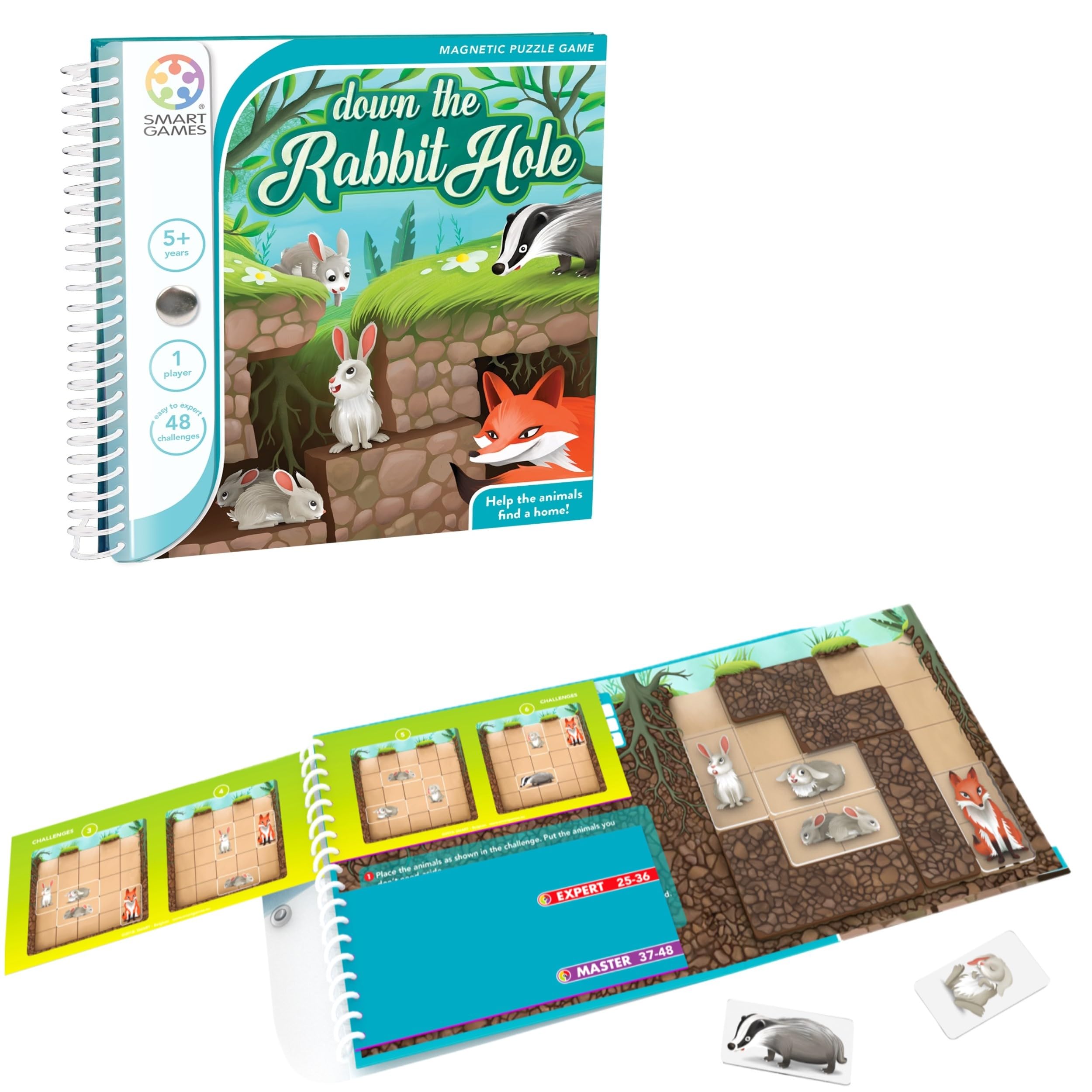 SmartGames - Down The Rabbit Hole, Magnetic Puzzle Game, 48 Challenges, Ages 5+
