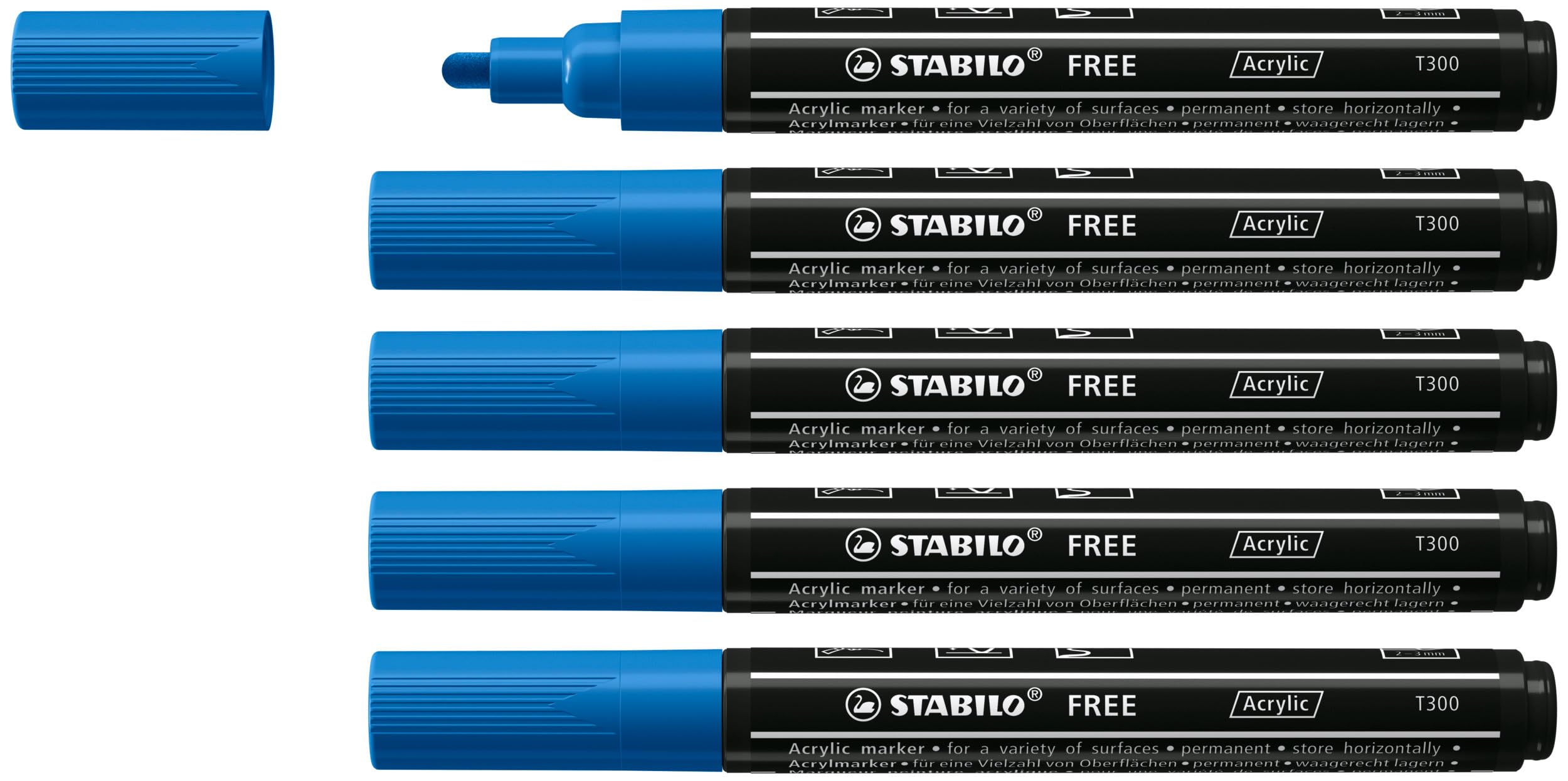 STABILO FREE - Acrylic Marker - ARTY - T300 Round Tip 2-3mm - Pack of 5 - Dark Blue