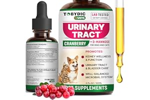 TOBYDIC Cat & Dog UTI Treatment & Urinary Tract Infection Remedy with Cranberry & D-Mannose - Feline Natural Medicine for UTI Relief - Kidney + Bladder Support Supplement - Pet Renal Health