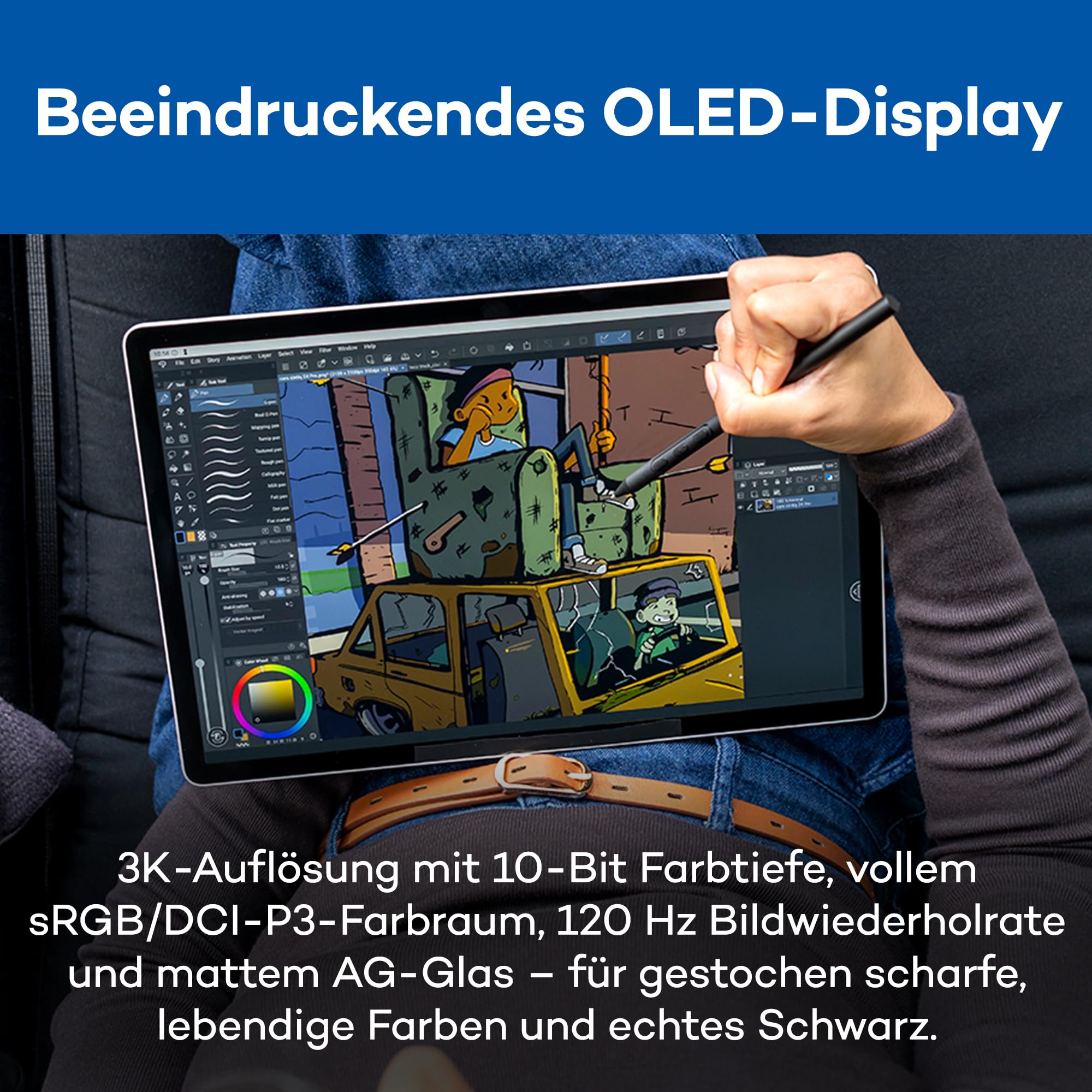 Wacom MovinkPad Pro 14 Zeichentablet – Stift-auf-Papier-Gefühl mit OLED-Display für echtes Schwarz, außergewöhnlichen Kontrast, schnelle Reaktionszeit, Premium Textured Glass, ultrapräziser Pro Pen 3 3