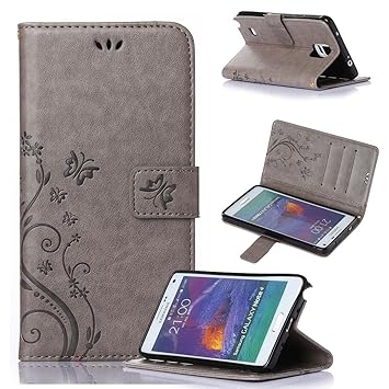 Beiuns Funda de PU Piel para Samsung Galaxy Note 4 (5,7 Pulgadas) Carcasa - R152 Gris Suave