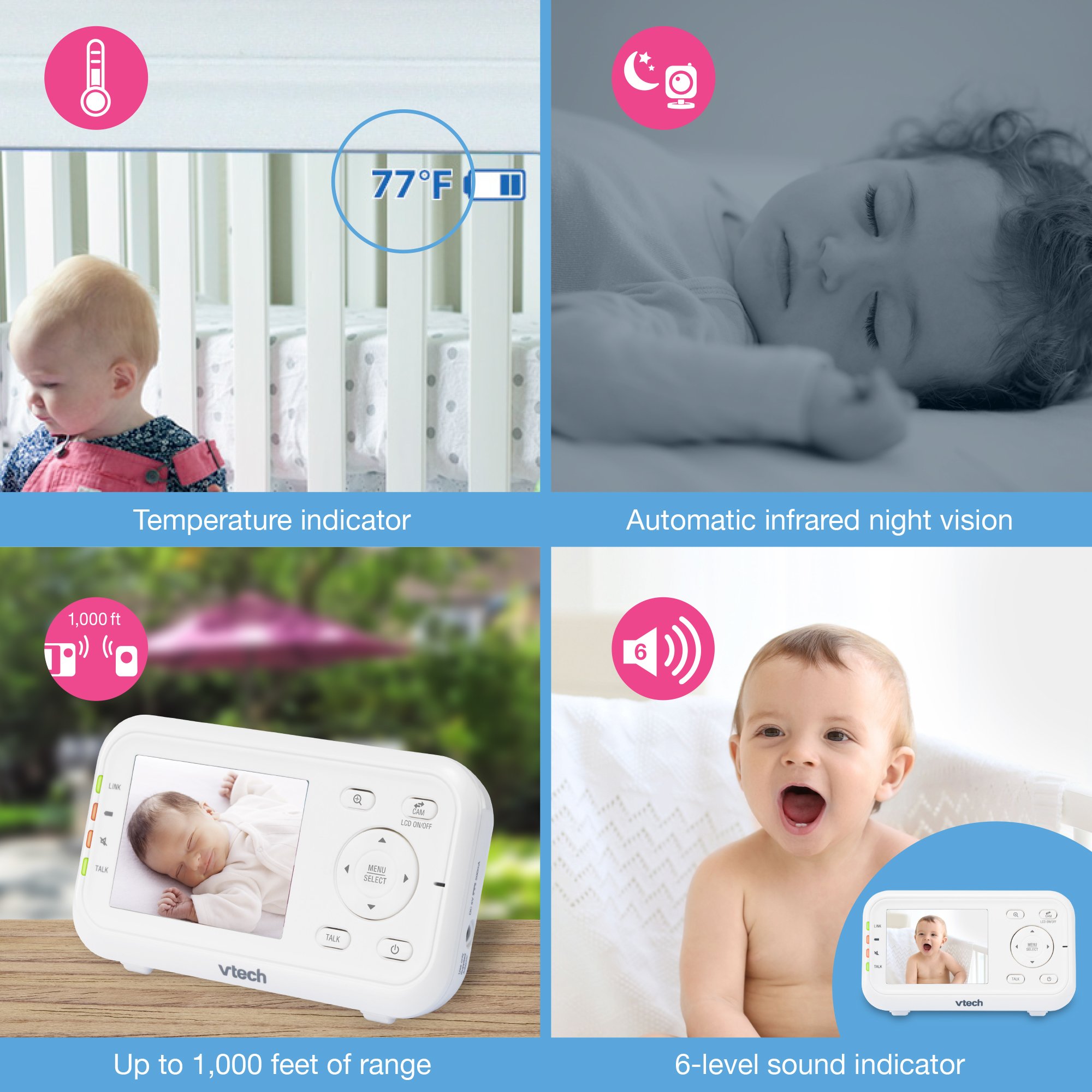 VTech VM3252 2.8” Digital Video Baby Monitor with Full-Color and Automatic Night Vision, White