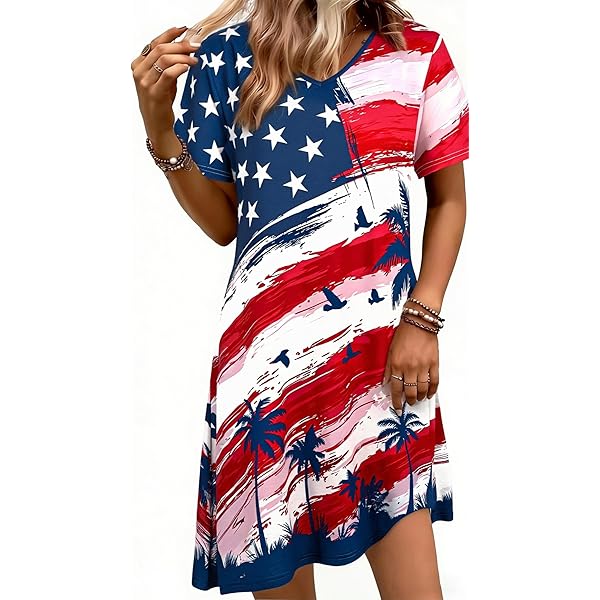 red white and blue summer dress Frostluinai Summer Dresses for Women American Flag Maxi Dress V Neck Spaghetti Strap Tank Dress 4th of July Red White and Blue Dresses