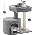 Feandrea Cat Tree, Cat Tower with Sisal-Covered Scratching Post, Cat Condo with Padded Perch, for Small Spaces, Kittens, Light Gray UPCT50W