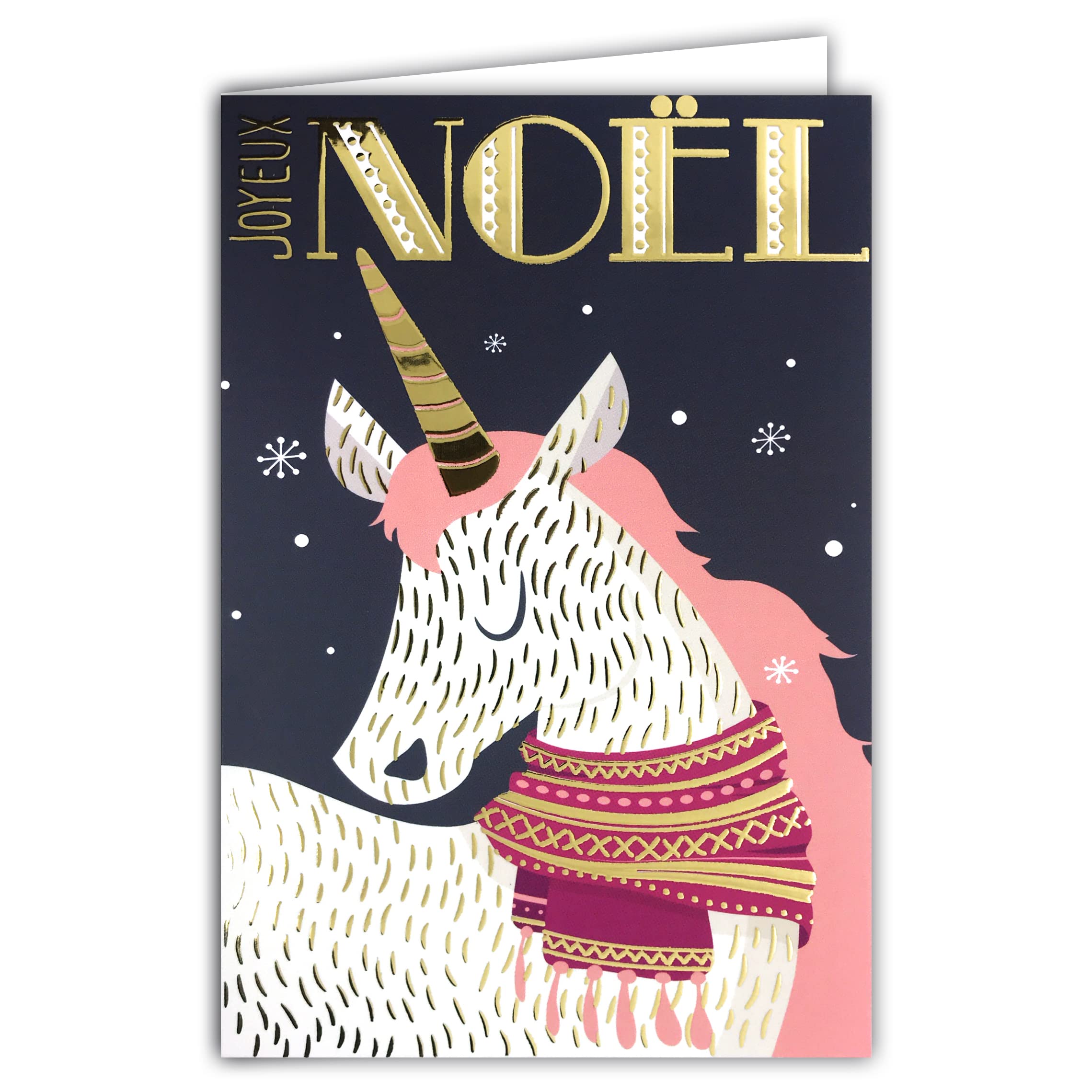 Afie 61-5675 Merry Christmas Card with Envelope and Gilding in Shiny Gold Sparkling Unicorn Pony Horse Scarf Pink Horn Mane Flakes Magic for Girls