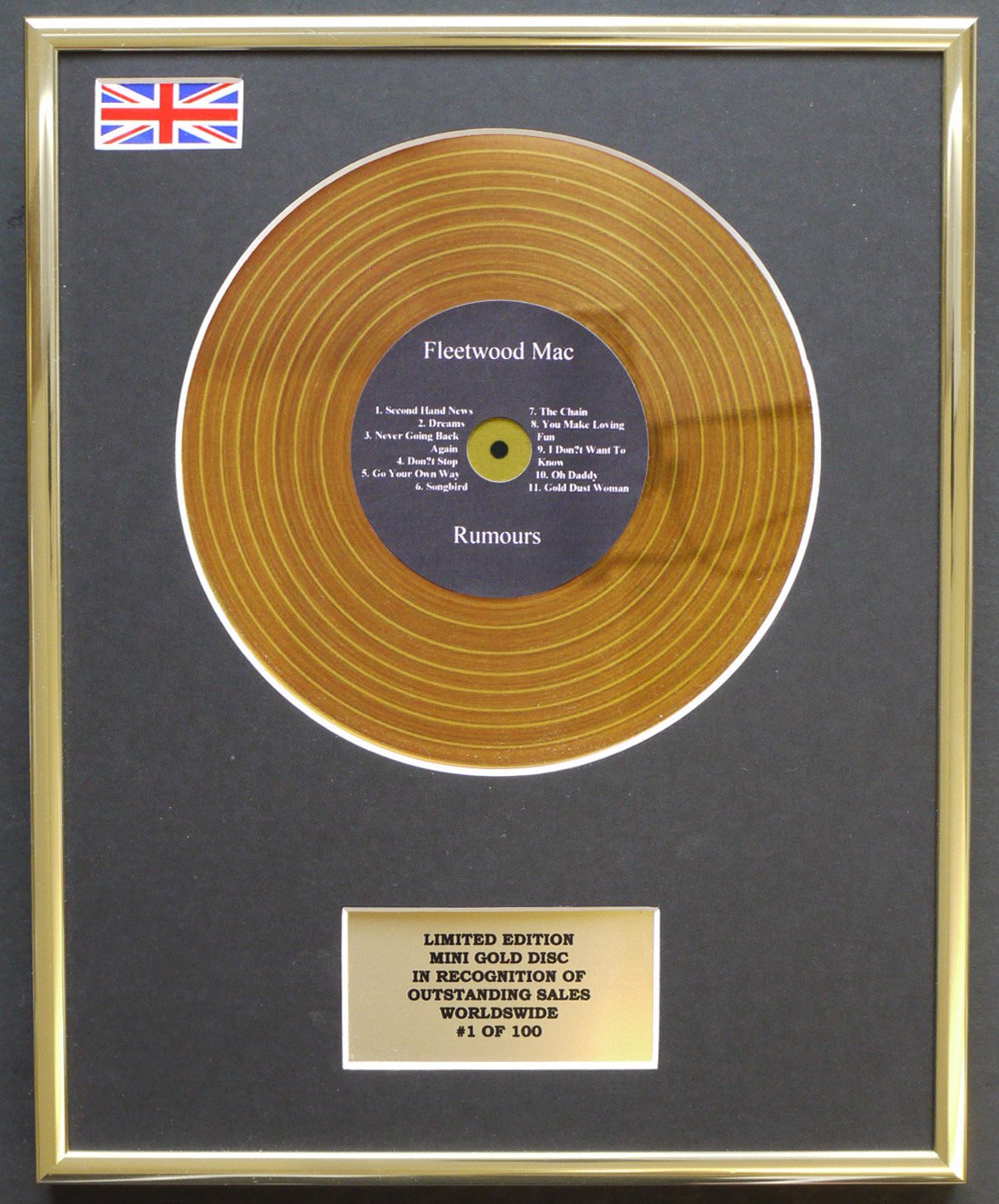 Limited Edition mini gold disc Display FLEETWOOD MAC/MINI GOLD DISC DISPLAY/LIMITED EDITION/COA/RUMOURS