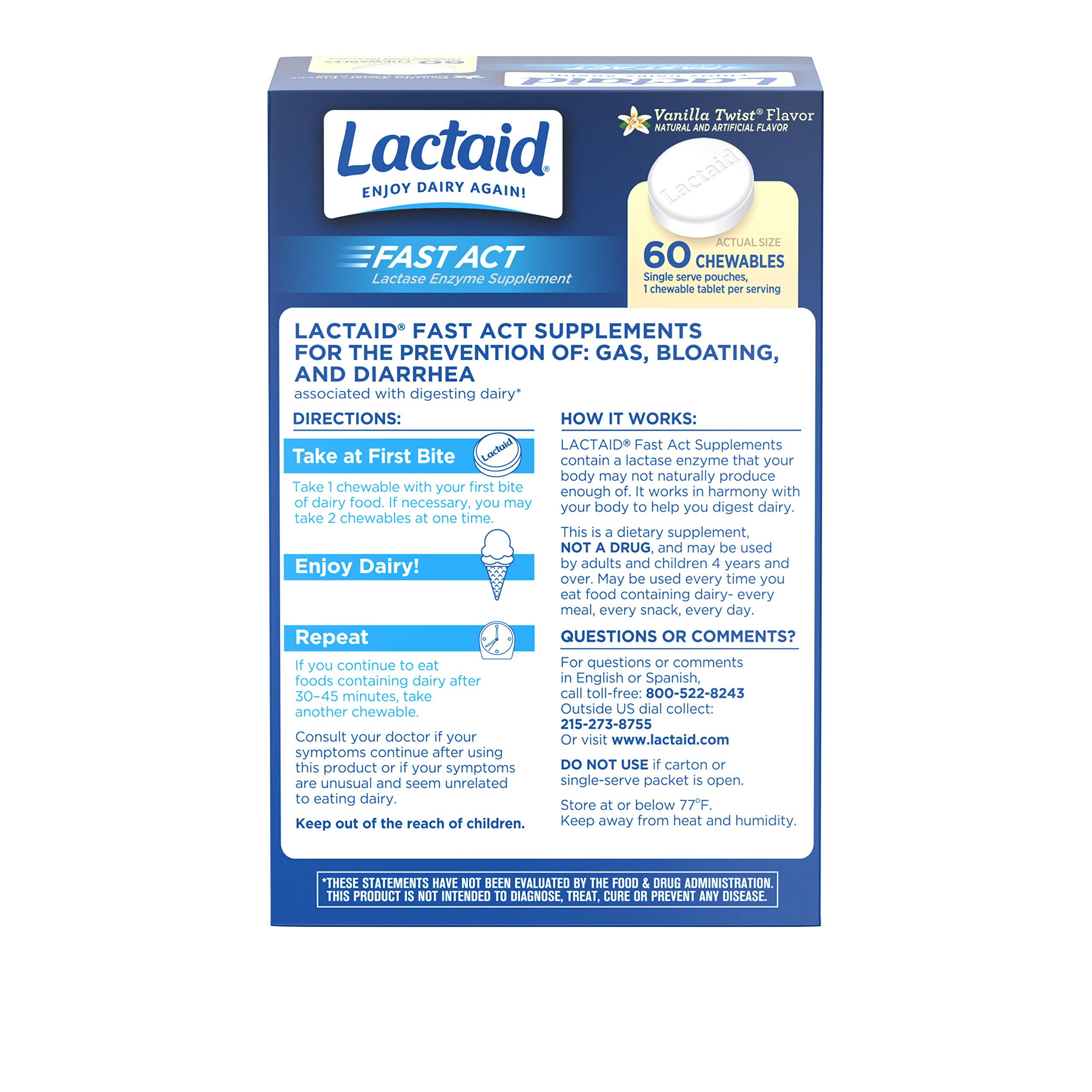 Lactaid Fast Act Lactose Intolerance Chewables with Lactase Enzymes