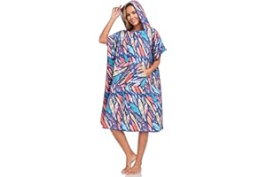 FLYILY Beach Changing Towel Surf Poncho Robe Hooded Wetsuit Adjustable Sleeves Surfing Swimming Bathing (Leaf, L)