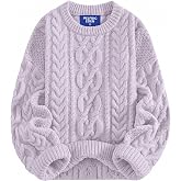 Aelfric Eden Sweaters for Women Oversized Chunky Cable Knit Crew Neck Solid Pullover Sweater Trendy Vintage Fall Tops
