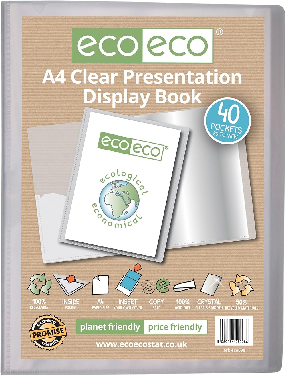 eco-eco A4 40 Page Clear Presentation Display Book 50% Recycled