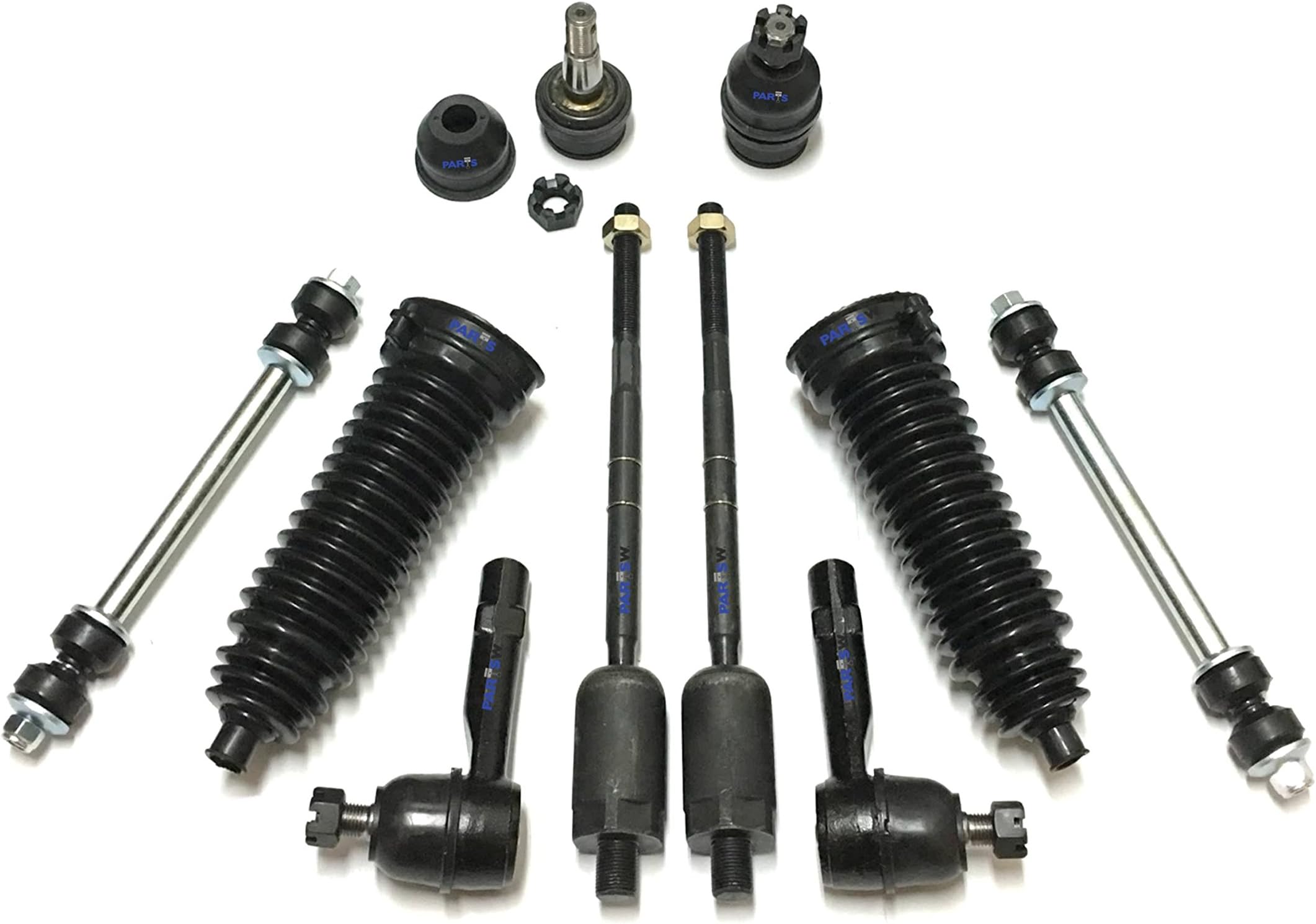 10 Pc Front Suspension Kit Sway Bar End Links, Lower Ball Joints, Gear Bellows, Inner & Outer Tie Rod Ends
