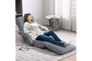 FLOGUOR Foldable Lazy Sofa Bed 14-Position Adjustable Comfy Floor Chair Chaise Lounge with Armrests and Pillow with Gaming Recliner for Adults Kids with Foot Rest Futon Sofa 8802-GR