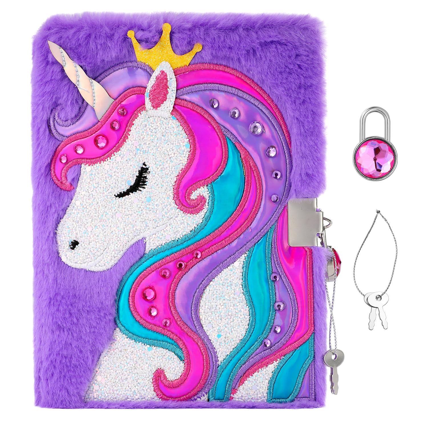 Pinkgarden Unicorn Diary for Girls with Lock and Keys, Plush Unicorn Journal Notebook for Kids, Secret Lock Diary with 160 Lined Pages for Writing Drawing, Gifts for Girls (New Unicorn)