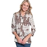 Multiples Womens Turn-up Cuff Three Quarters Sleeves Wire Collar Button Front Shirt