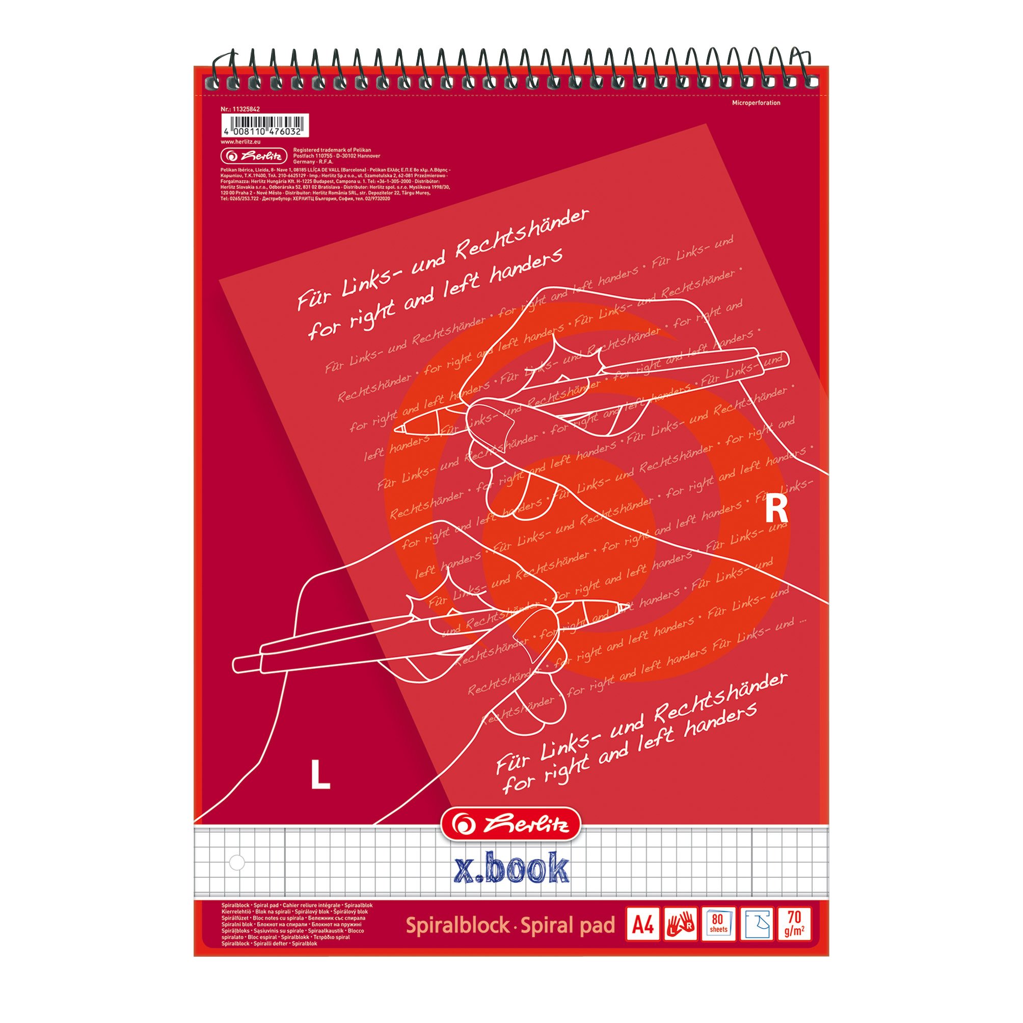 Herlitz 11325842 Ambidextrous Block for Left or Right Handed A4/Line Style 28 (Squared with 2 Margins) 80 Sheets Pack of 5